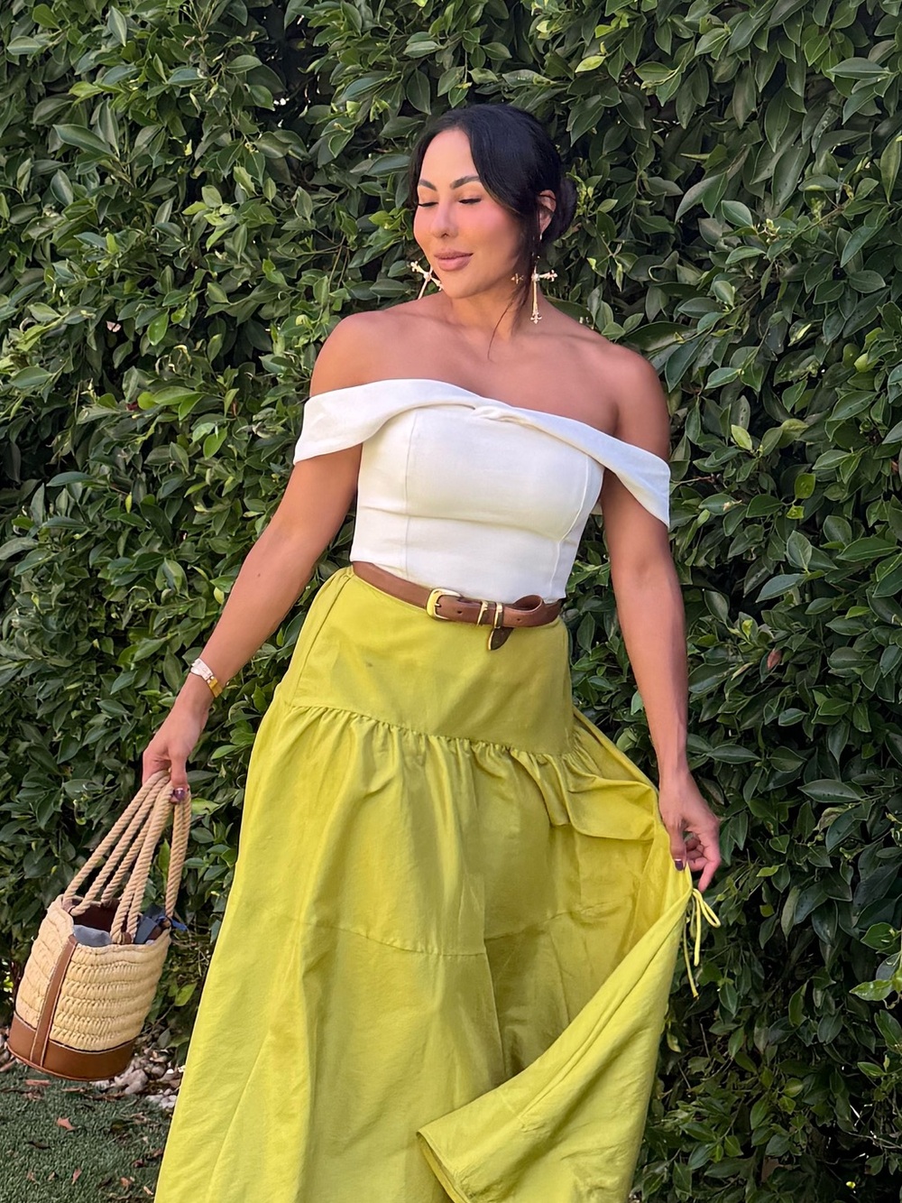 Wilfred Lime Green Tiered Maxi Skirt